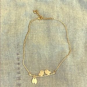 Silver birds & leaves necklace